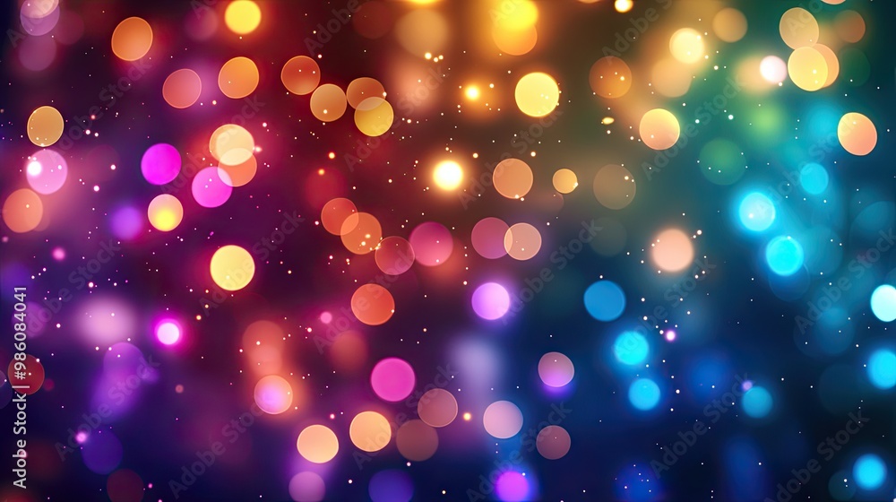 Poster colorful bokeh lights on a dark background creating a vibrant atmosphere.