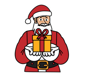 Santa Claus holding a gift in front of him