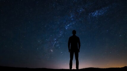 Fototapeta premium A starry night sky with a silhouette of a person gazin