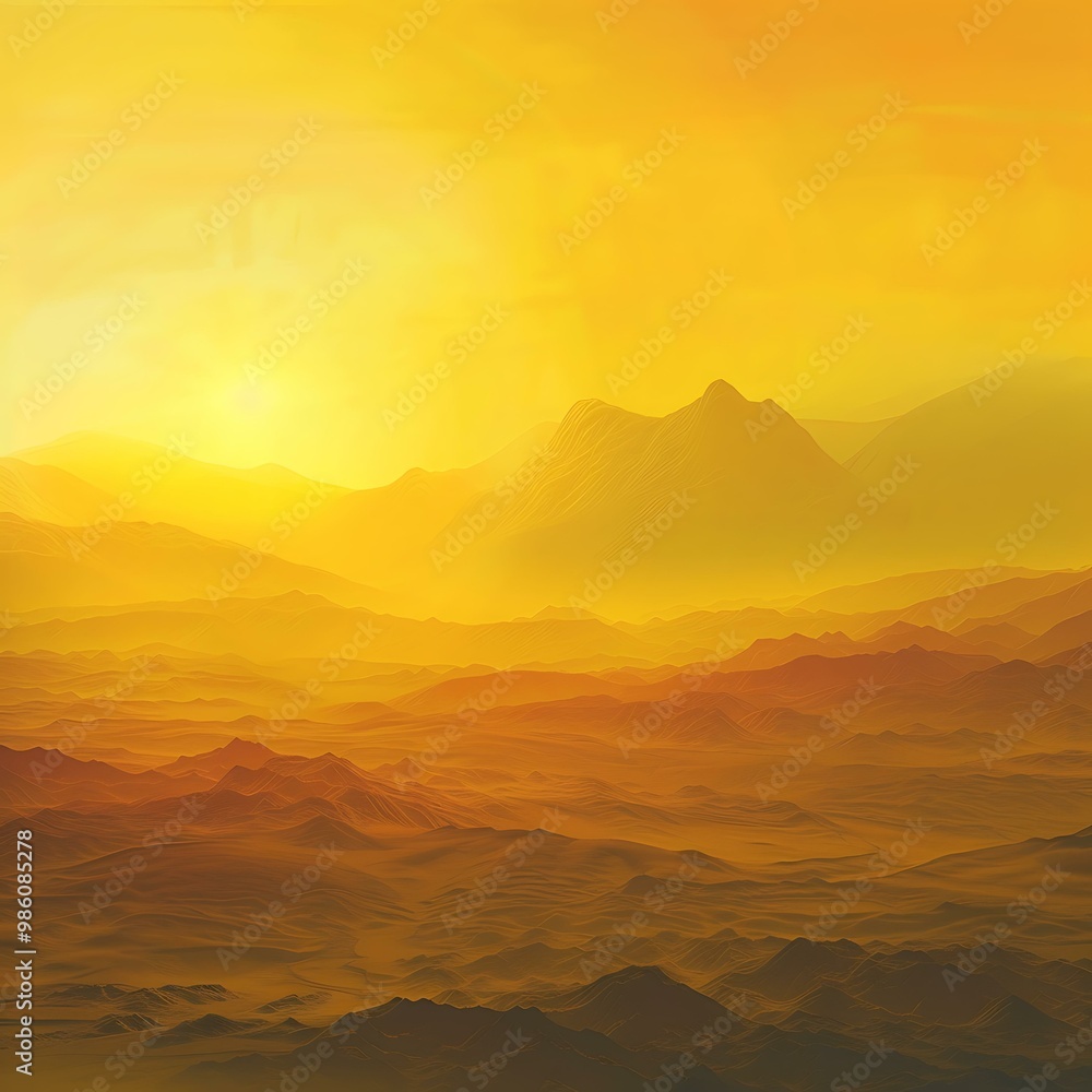 Poster yellow sunset over mountains