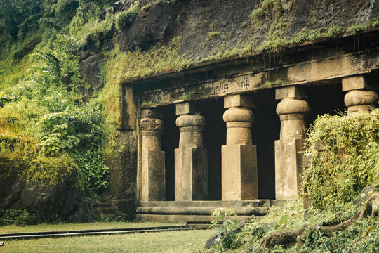 Elephanta Caves in Mumbai, India. Collection of cave temples dedicated to the Hindu god Shiva