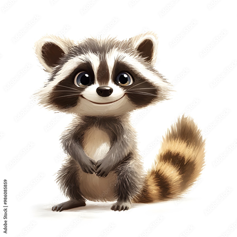 Poster A playful raccoon with a striped tail and a mischievous grin