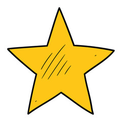 Hand drawn cartoon gold star on white background.