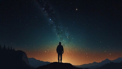 A starry night sky with a silhouette of a person gazin