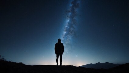 A starry night sky with a silhouette of a person gazin