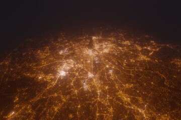 Aerial view on Washington DC (USA) from north. Top view on modern city at night from space