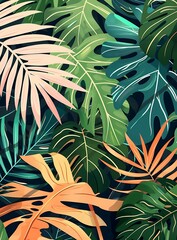 Tropical Leaves Pattern Seamless Design Illustration