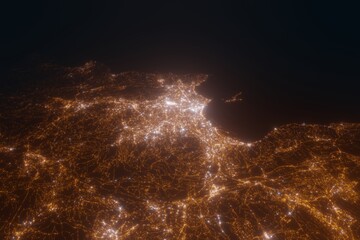 Aerial view on Marseille (France) from north. Satellite view on modern city at night