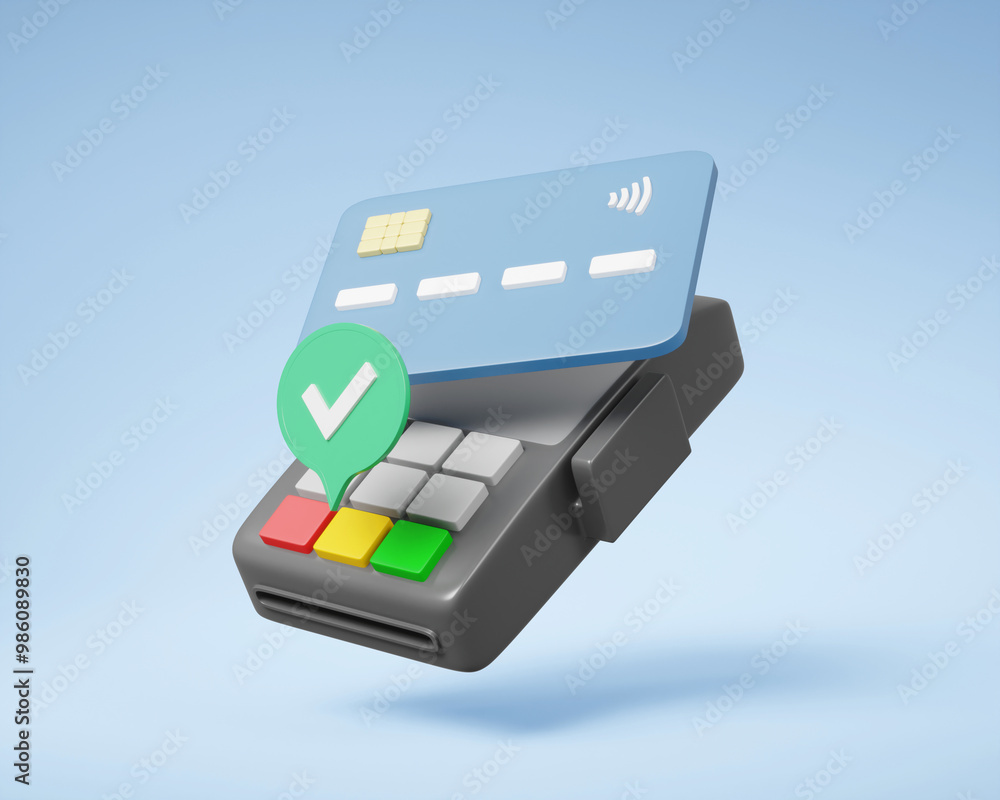Aufkleber 3d rendered illustration of the concept of convenient payment via card reader with credit card and s