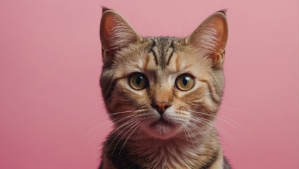 Calico Cat with Dilated Eyes on Solid Background