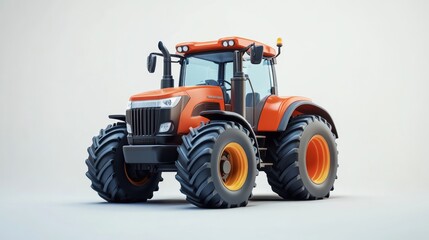 Obraz premium Orange tractor with black wheels and headlights on a white background.