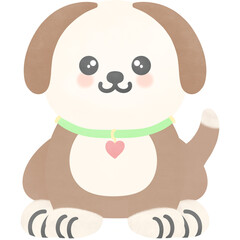 Cute dog cartoon isolated on transparent background.  Cartoon dog watercolor illustration. Funny little dog