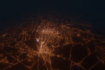 Aerial view on Vineland (USA) from south. Top view on modern city at night from space