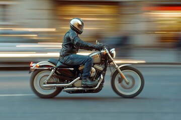 Fast Motorcycle Rider in Motion. AI generated illustration