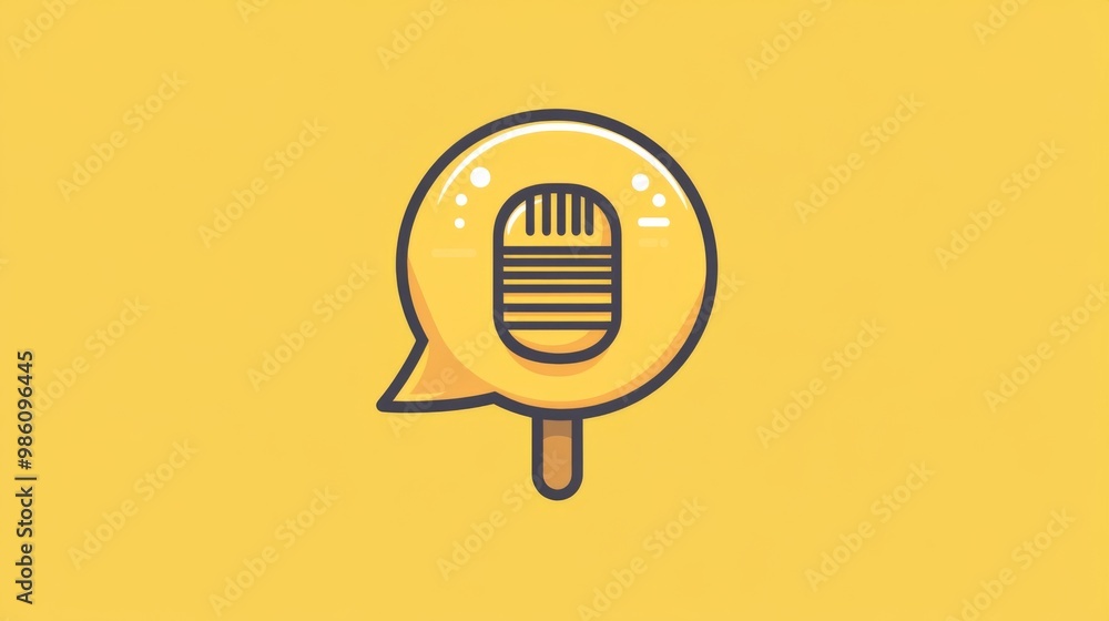 Poster simple design of a speech bubble featuring a microphone icon in yellow tone with copy space for cust