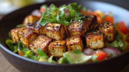 Vegetarian tofu salad is packed with protein and fiber, making it a nutritious option for lunch or dinner