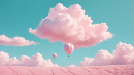 Obraz premium A whimsical world with cotton candy clouds and a pastel sky, evoking wonder and boundless imagination