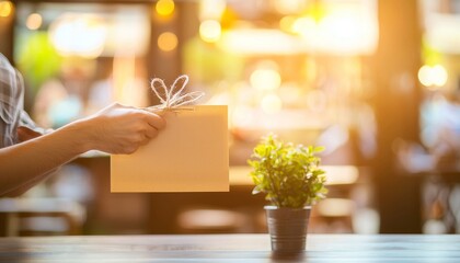 Employee handing a shopper a receipt with a smile, showcasing inperson customer satisfaction