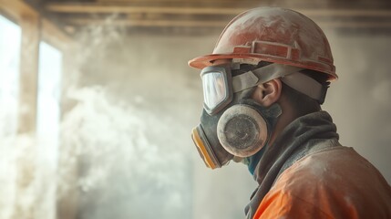 Obraz premium Worker Suffers Respiratory Issues Due to Exposure to Harmful Dust