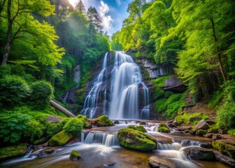 Obraz premium Nestled in Georgia, Anna Ruby Falls showcases majestic cascades enveloped by lush foliage, presenting an incredible natural landscape that captivates all who visit this enchanting spot.