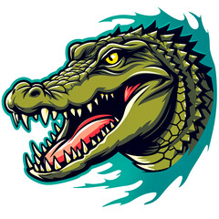 Naklejka premium Fierce Crocodile Head Illustration: Dynamic and Vivid Art of a Powerful Reptile in Motion