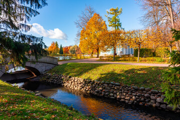 Autumn foliage in Catherine park, Pushkin (Tsarskoe Selo), Saint Petersburg, Russia