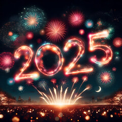 Fireworks display celebrating the new year 2025