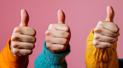 Diverse group of customers giving thumbs up after receiving excellent service