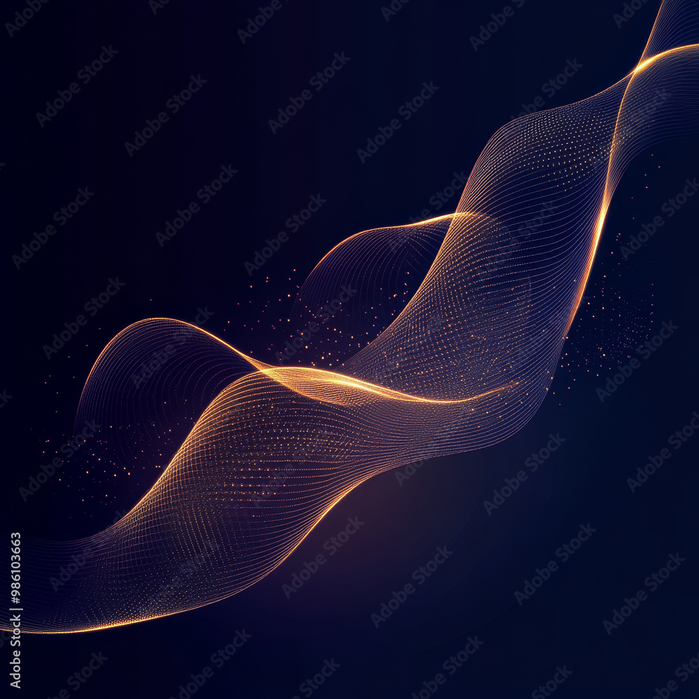 Poster elegant curved sound waves gracefully flow through dark background, representing music and rhythm. g