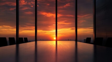 Fototapeta premium Sunset View from Modern Office Meeting Room