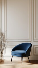 Blue armchair sofa and blank modern interior wall cozy minimalist room