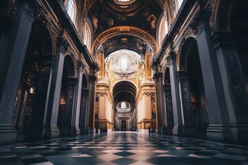Fototapeta premium Interior of a Church with Gold Decorations and Columns