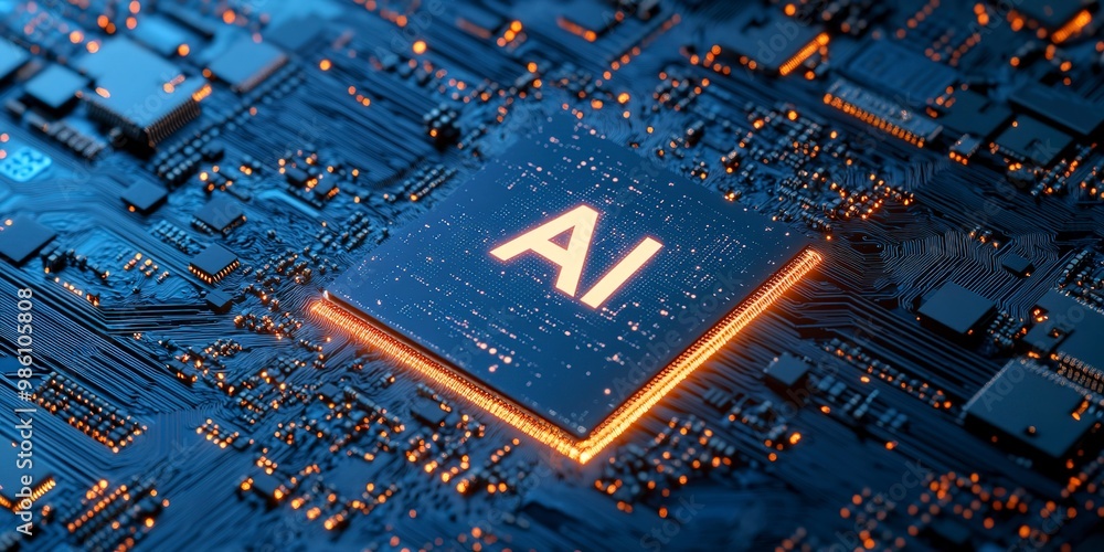 Poster motherboard with ai written on it. concept ai (artificial intelligence) technology, chip ic on pcb, 