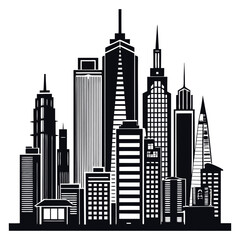 Fototapeta premium Modern city skyscrapers silhouette, Ai generated
