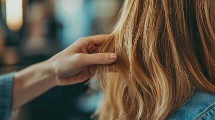 Obraz premium A hairdresser showing a client split ends during a consultation, emphasizing the need for a trim.