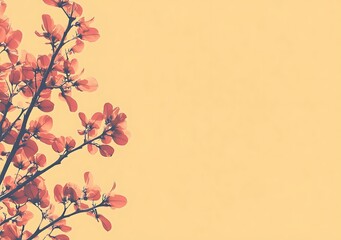 Branch of Red Leaves on Beige Background