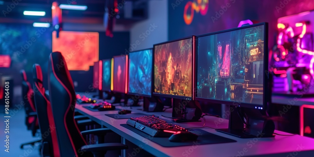 Aufkleber modern computers for gaming at a highend internet cafe. concept gaming computers, high-end specifica