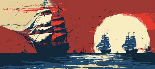 Patriotic Columbus Day Header with Dynamic Red, White, and Blue Themes for Holiday Sale Promos