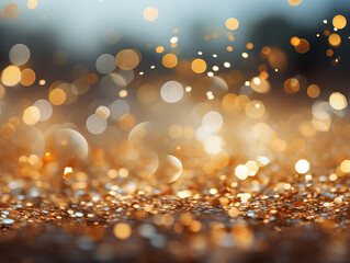 Generous Golden bokeh lights. Golden glitter vintage lights background