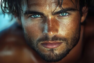 striking portrait of man with intense gaze dramatic lighting emotional depth cinematic atmosphere