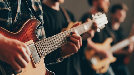 Obraz premium A group of friends jamming together with guitars