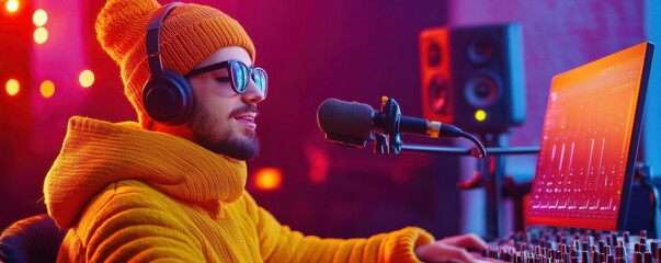 A passionate music lover recording a song in their home studio