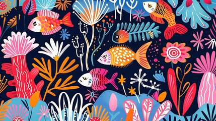Colorful Fish and Flowers Illustration
