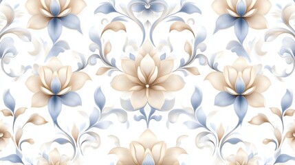 Elegant floral pattern featuring soft blue and beige tones, perfect for home decor and design projects.