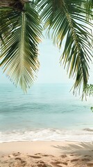 Fototapeta premium Tropical Beach with Palm Tree Branches