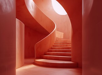 Naklejka premium Abstract Staircase in Red Interior