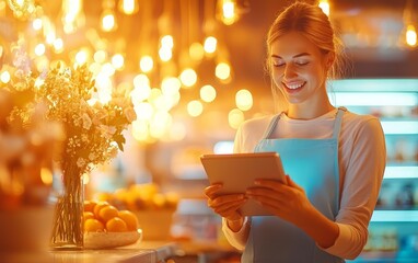 Friendly support staff using a tablet to provide instore assistance to customers