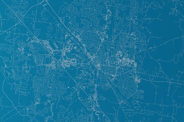 Map of the streets of Murfreesboro (Tennessee, USA) made with white lines on blue background. 3d render, illustration