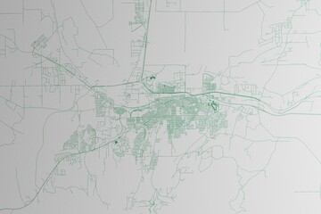 Map of the streets of Casper (Wyoming, USA) made with green lines on white paper. 3d render, illustration