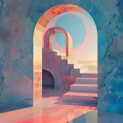 Abstract Archway With Stairs Leading To Sky